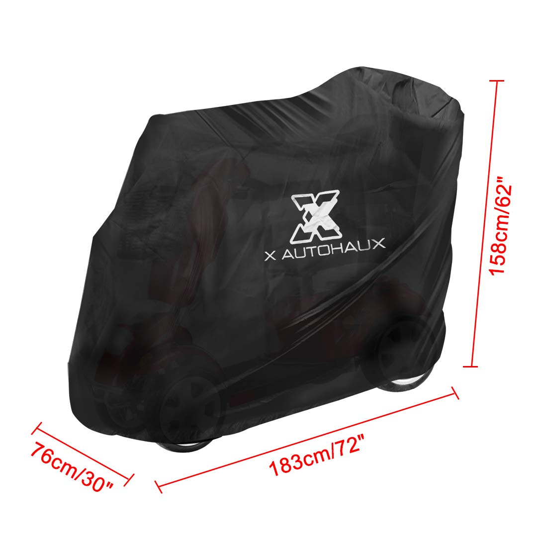 X AUTOHAUX Motorbike Mobility Scooter Cover Waterproof Sunproof, Black, 72x30x62 inch - Image 3