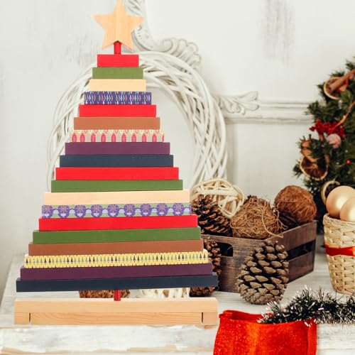 Árbol de Navidad de madera grande MUCKLILY giratorio para decorar tu mesa 6