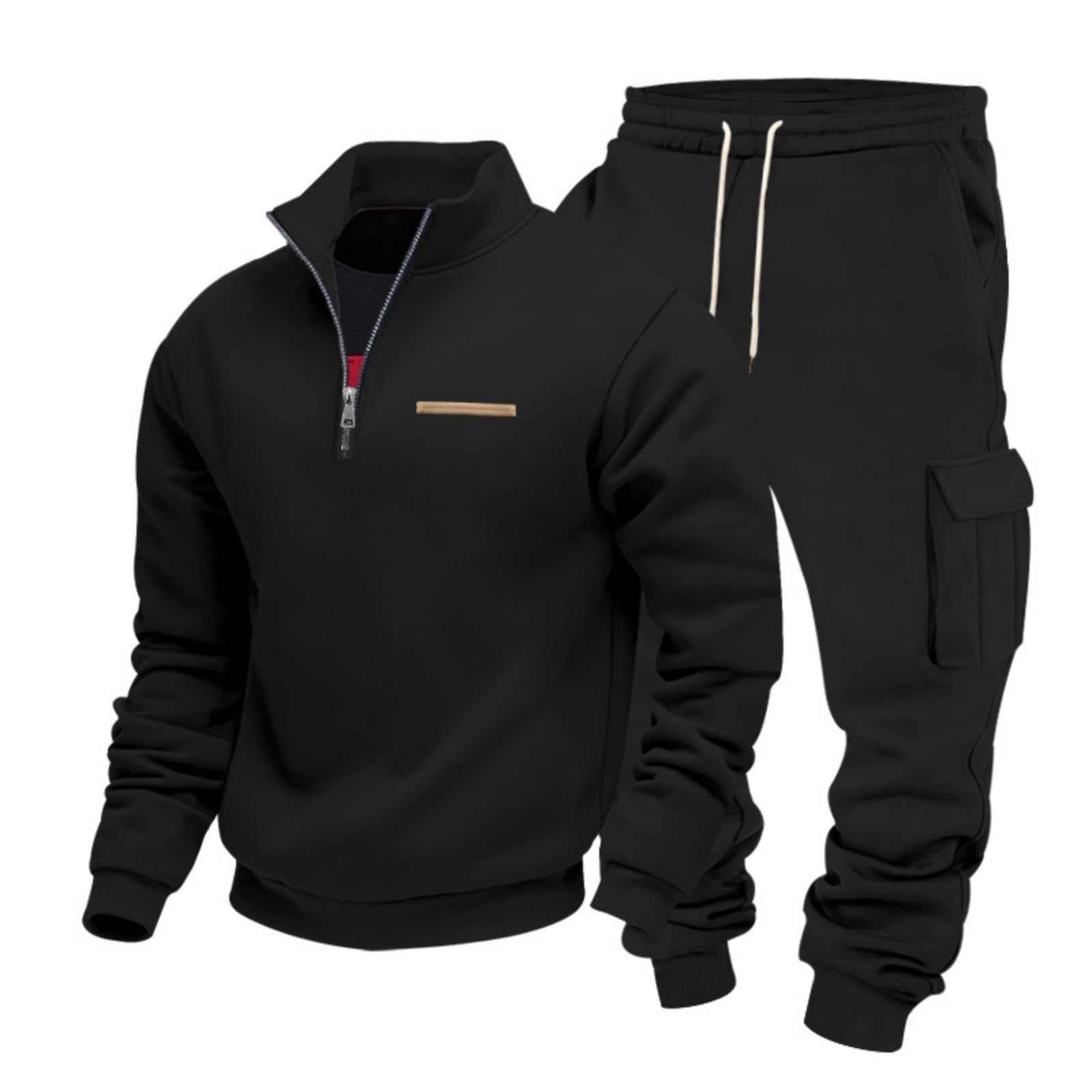 Jogginganzug Herren Zweiteiler Set Sportanzug Traininganzug Stehkragen Hemd und Baggy Jogginghose Set Einfarbig Sweatsuit Tracksuit Fitness Gym Laufanzug