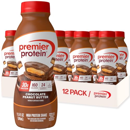 Premier Protein Shake, Chocolate Peanut Butter, 30g Protein, No Added Sugar, 24 Vitamins & Minerals to Support Immune Health, 11.5 fl oz, 12 Pack (Packaging May Vary)