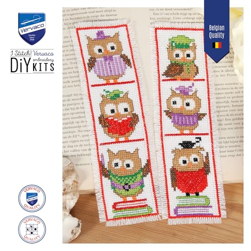 Image of Vervaco Cross Stitch Bookmark Kit Owls (Set of 2) 2.4 inch x 8 inch