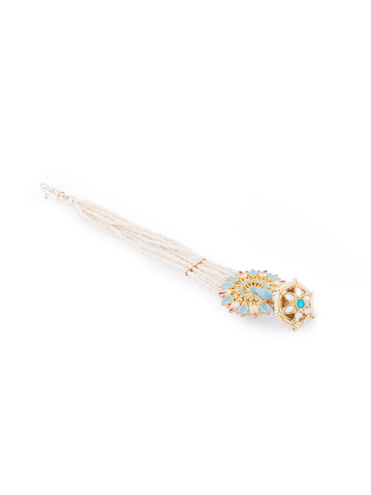 Peacock Inspired Meenakari Kundan Multistrand Pearl Borla Maangtikka