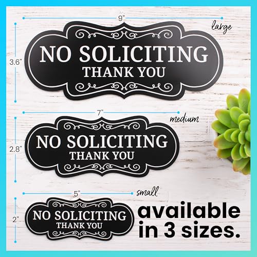 Image of ExcelMark Premium No Soliciting Sign for House - Made in the USA (Medium - 2.8 inchx 7 inch, Black with White Letters)