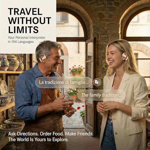 Image of AI Translation Earbuds Real Time - 194 Languages Translator Earbuds, No Subscription, 60H Battery Open Ear Bluetooth 5.4 Headphones, Audifonos Traductores Ingles Espanol for Travel Business Learning