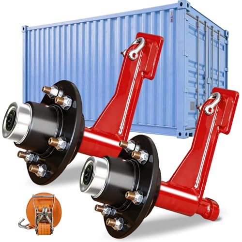 2-Pack Shipping Container Wheels 6-Lug Wheel Kit Heavy Duty Carbon Steel Container Axles 8,800lbs Capacity Ratchet Tie Down Set Easy Mover for 20ft 40ft Containers