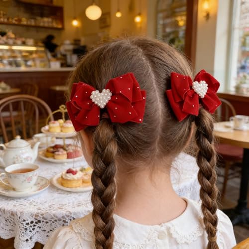 Pinza de Pelo Moño Corazón Rojos con Perla y Brillante miniatura 3