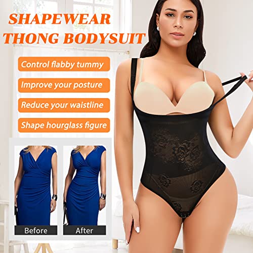 Image of Thong Shapewear Bodysuit for Women Tummy Control Open Bust Body Shaper | Light Tummy Control Thong Bodysuit,Slimming Body Shaper Slimmer,Shaping Bodysuit Thong Girdle