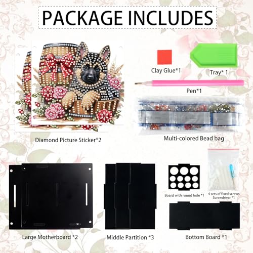 Image of DIY 5D Acrylic Diamond Painting Pen Holder - German Shepherd Pencil Organizer for Adults, Decorative Office Supplies Storage for Home, School, Gift