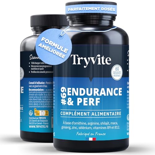 Formule Améliorée Testo Endurance & Vitalité Masculine | Avec Shilajit, Maca, Ginseng, L-Arginine & Zinc | TRYVITE ENDURANCE&PERF 2026 60 Gélules