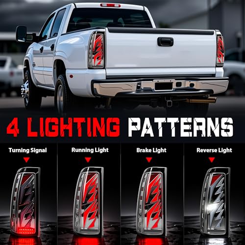 Image of Sequential Led Tail Lights Fit for 1999-2002 Chevy Silverado 1500 /2500,1999-2006 GMC Sierra 1500 /2500 /3500, Starting Animated Dynamic Turn Signal,Reverse Light,Brake Light,Rear Light Assembly, Clear B