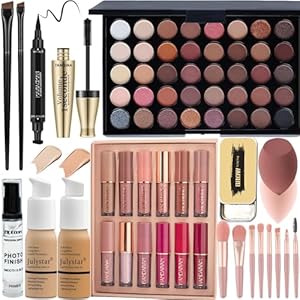 All in One Make Up Set – Schminke Set für Frauen – 40 Farben Lidschatten Palette, Mascara, Foundation & Face Primer, Eyeliner Stempel, Lip Gloss Set, Augenbrauen Seife, Makeup Schwamm Pinsel Set