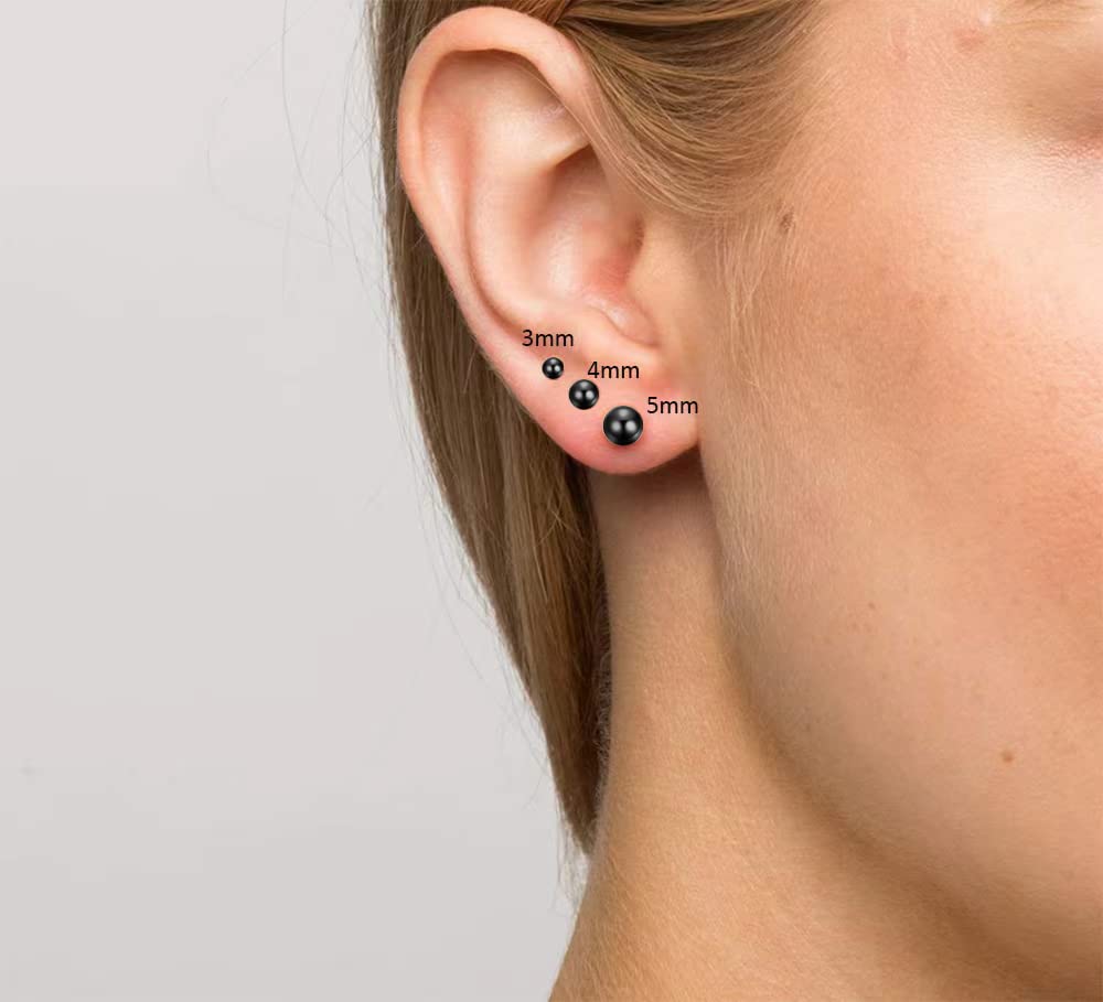 Aretes de bola de titanio, hipoalergénicos, para mujeres y hombres, orejas sensibles, color negro, 0.118 in, 0.157 in, 0.197 in, parte trasera de titanio, Titanio, No es una piedra preciosa 6