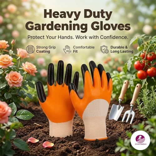 Image of DIVAYANSHI Gardening Gloves for Men & Women | Breathable, Lightweight & Flexible Grip | Anti-Slip Coated Palm | Durable Hand Protection for Planting, Weeding & Outdoor Garden Work