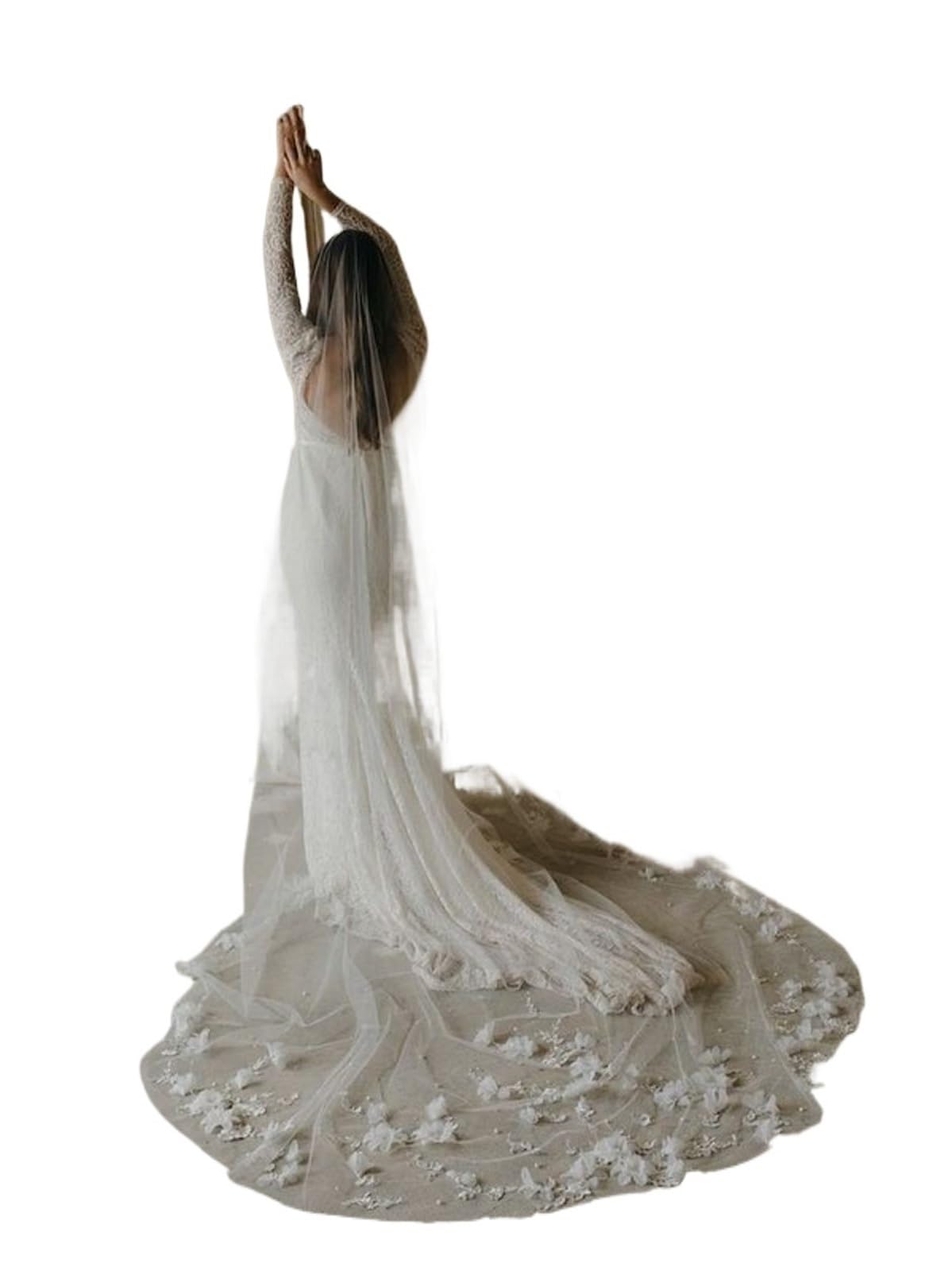 3D Flowers Wedding Veil with Pearls Bridal Veils Long Train Bridal Shower Veu Of Bride