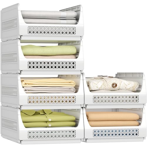 NeatNok Stackable Closet Organizer & Storage Basket, 6 Pack, White
