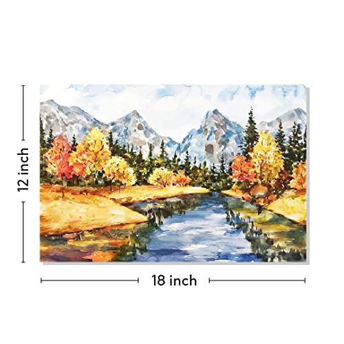 Image of RANGOLI 100% Cotton Stretched Canvas Painting 400 GSM, Framed Autumn Landscape Canvas Abstract Wall Art for Living Room, 3D Paintings for Wall Decor (12 x 18 Inch With Frame)