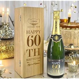 Buy a Personalized 75cl Champagne Bottle in an Engraved Wooden Box – Perfect 60th Birthday Gift for Him or Her – English Pewter Company Sheffield, England