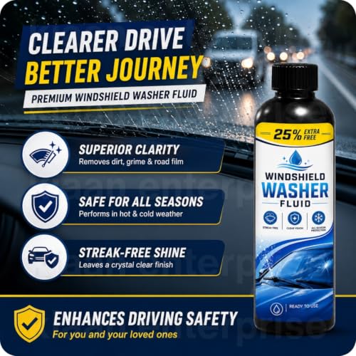 Image of Windshield Washer Fluid Car Cleaner Liquid, Wiper Fluid for Wind Shield, Windscreen Shampoo for Clear Visibility, Streak-Free Cleaning (Pack of 4)