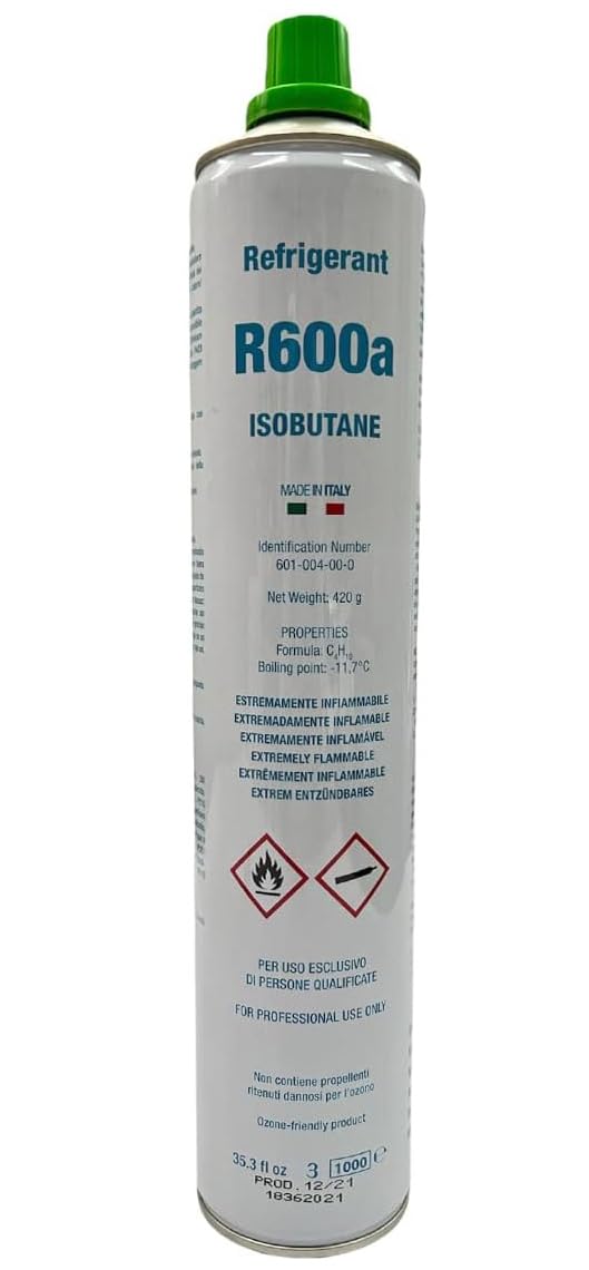 eRicambi, Kit Frigorifero Bombola Ricarica Gas Refrigerante R600A, Contenuto 750 Ml Netto 420 GR, Attacco 7/16 Sae + Rubinetto 1/4 M/F con Guarnizione