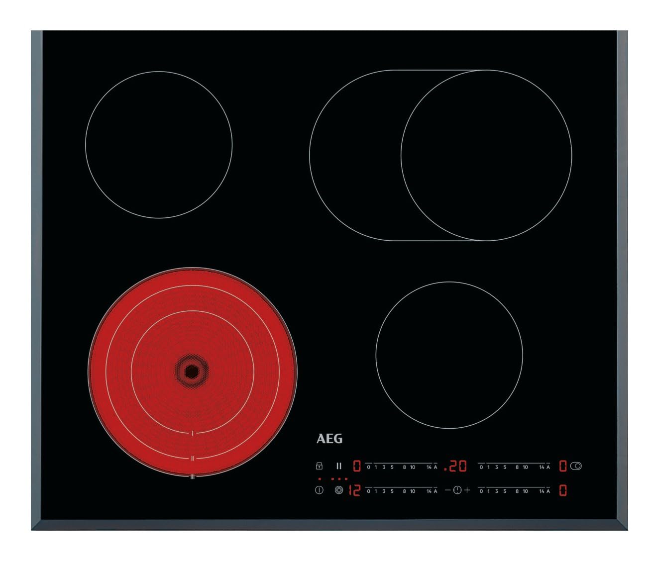 AEG Glaskeramikkochfeld autark 60cm / 4 Zonen mit Bräter- und Dreikreiskochzone für mehr Flexibilität / 14 Stufen/Facettenrahmen/Timer/DirectSlider-Bedienung/Kindersicherung / HRB64470FB