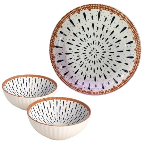 Image of Ceramic Dinner Plates Set of 2, 8 Inch Porcelain Salad Dessert Round Plates, Microwave, Oven and Dishwasher Safe, Kitchen Plates, Serving Dishes Plates (1 Plate 2 Bowl Drop Print, 1)