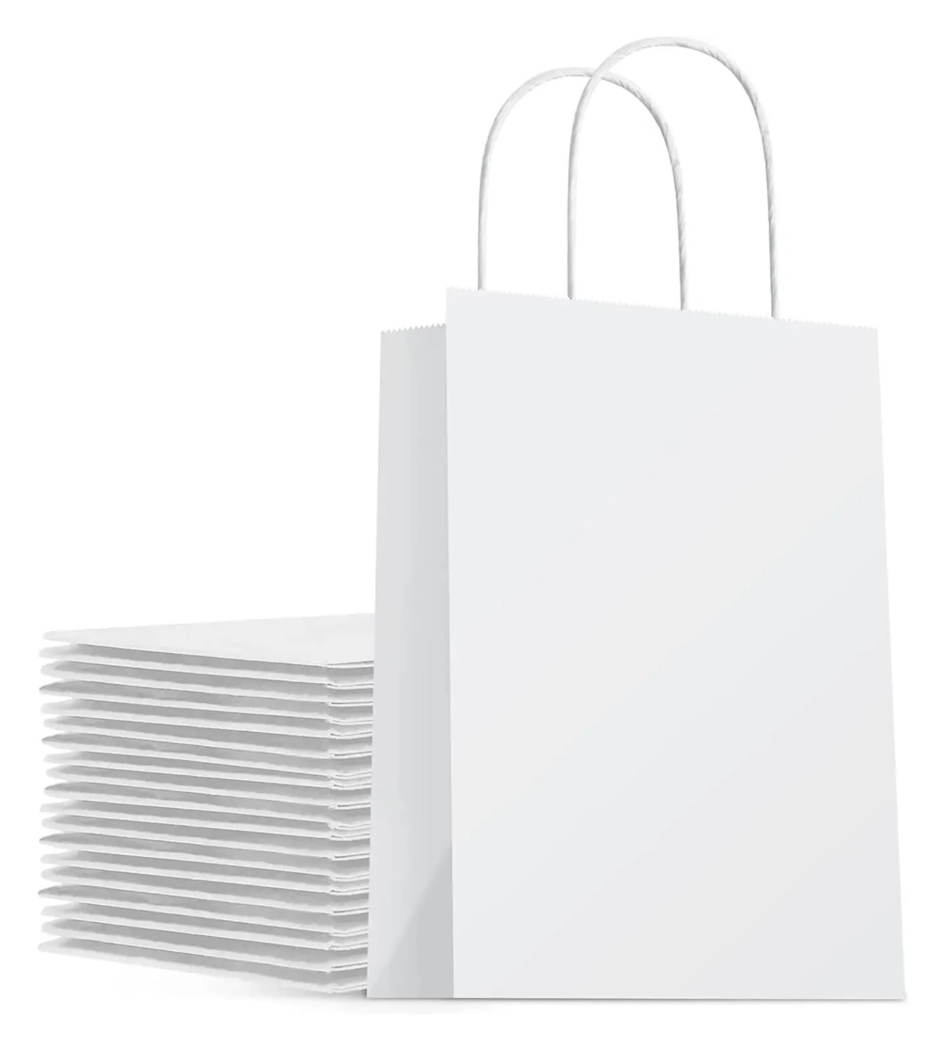 UYFRD Lot de 10/20 sacs en papier kraft marron avec poignées - Petits sacs cadeaux en papier pour petites entreprises, sacs de courses de Noël (blanc, 21 x 11 x 27 cm)