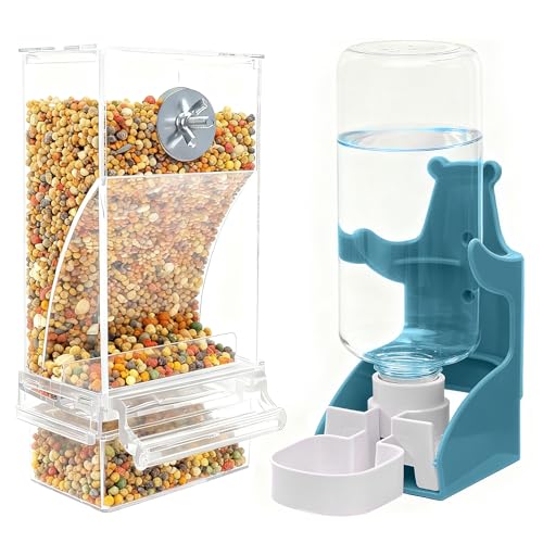 IIRC Automatischer Vogelfutterspender Wasserspender Vogel Vogelkäfig Zubehör für Wellensittiche Kanarienvögel Nymphensittiche Finken (Blau)