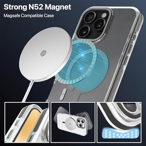 Image of eller sante Apex Magpro Back Cover Case for iPhone 16 Pro Max Scratch Resistant Camera Screen Protector TPU Shockproof 10ft Drop Protection Support Mag-Safe Wireless Charging- Grey