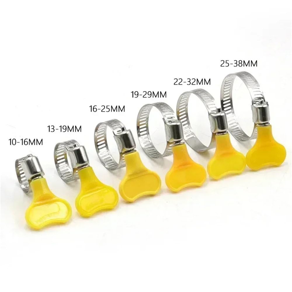 Morsetto per tubi in acciaio inox con maniglia in metallo e maniglia in plastica gialla, tipo autoserrante, morsetto per tubi a croce, 10, 16 mm (5 pezzi)