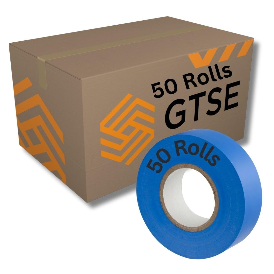 GTSE Blue Electrical Tape, 19mm x 20m, Bulk Box of 50 Rolls, Strong Self-Adhesive PVC Insulation Tape for Insulating, Repairing and Protecting Electrical