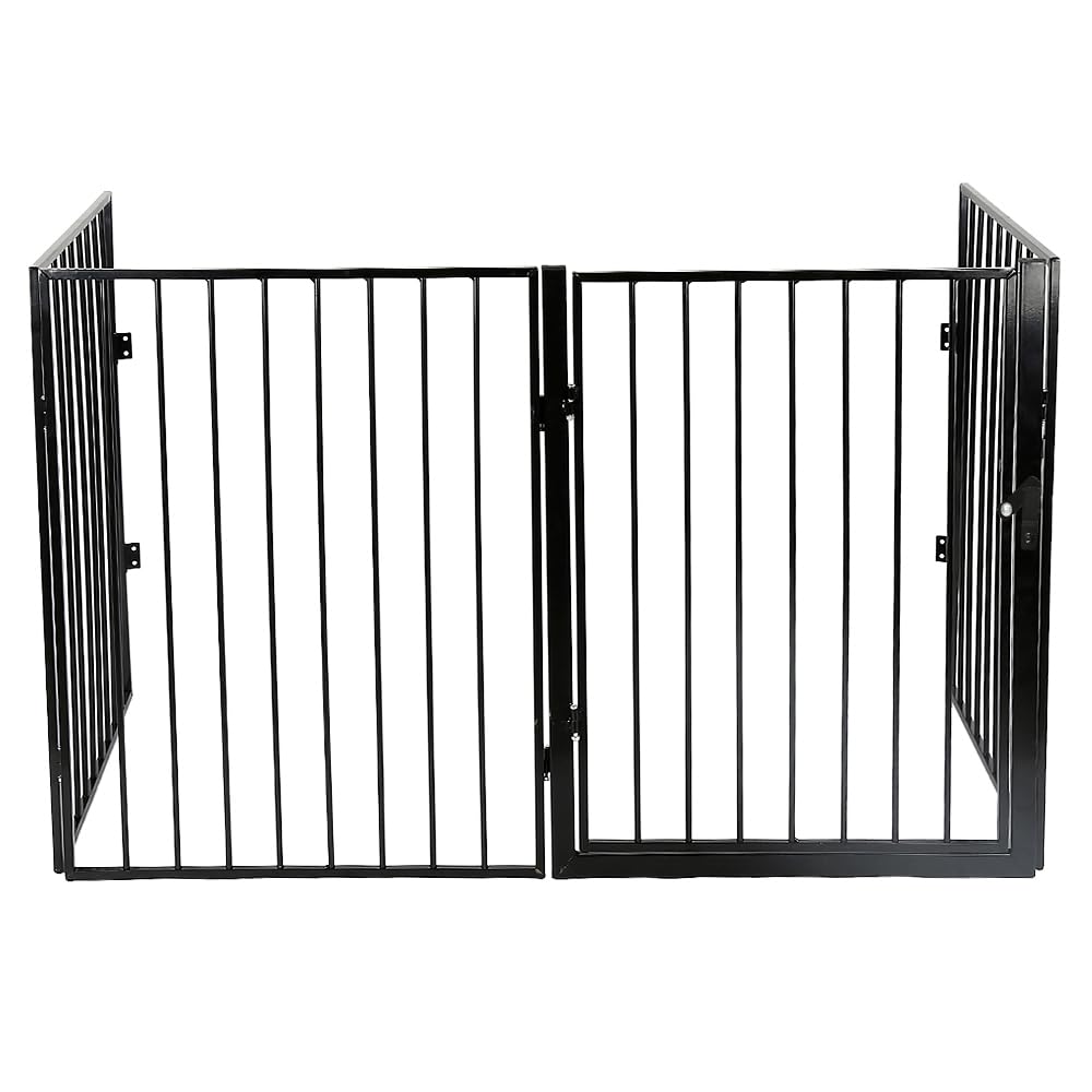 Barrière de sécurité- Barrière pour bébés- Grande Version 240cm -Grille de Protection métal - Pliable -avec Porte Inclus -4 éléments (Noir, 240 * 2.5 * 75cm)