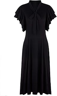 Vijiv Women's Vintage 1920s V Neck Long Bias Cut Sleeveless with Flutter Sleeves Bowknot Flapper Dress