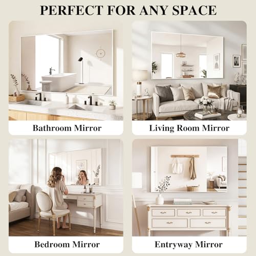 Image of Koonmi White Rectangle Wall Mirror, 30x60 Inch Bathroom Mirror, Aluminum Frame Vanity Mirror for Entryway, Living Room, Bedroom Bathroom, Hangs Horizontally or Vertically
