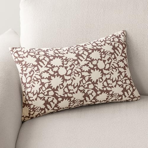 Image of Foindtower Set of 2 Decorative Neutral Floral Throw Pillow Covers Accent Farmhouse Cushion Covers Boho Lumbar Pillowcase for Couch Sofa Bedroom Living Room Home Decor,12x20 Inch,Wine Red
