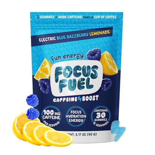 FocusFuel Energy Chews Blue Razzberry Lemonade (15 Servings) 100mg Caffeine + Alpha GPC + L-Theanine + B12 Magnesium Great Taste No Crash or Jitters