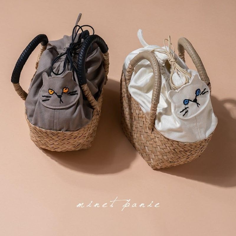 Amazon.co.jp: ミネットパニエニ 猫モチーフ かごバッグ 巾着 PUレザー