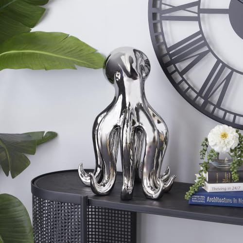 Image of Deco 79 Porcelain Ceramic Octopus Decorative Sculpture Tall Home Decor Statue with Long Tentacles, Accent Figurine 11 inch x 12 inch x 17 inch, Silver