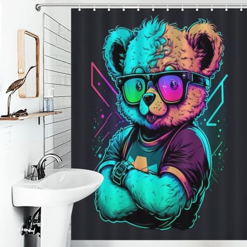 Rideau de douche ours à lunettes imperméable en polyester lavable pour baignoire 140x183cm - 6