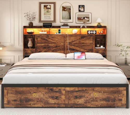TIGUBFRE King Size Bed Frames with Storage Headboard...