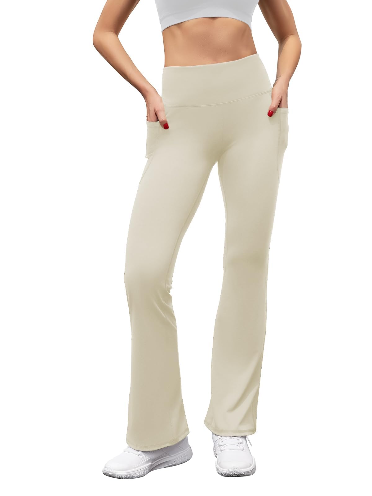 Glacspyg Pantaloni Yoga Donne con Tasche Tempo Libero Pantaloni Jogging Vita Alta Pantaloni Sportivi Elastici Wide Bootcut Jazzpants