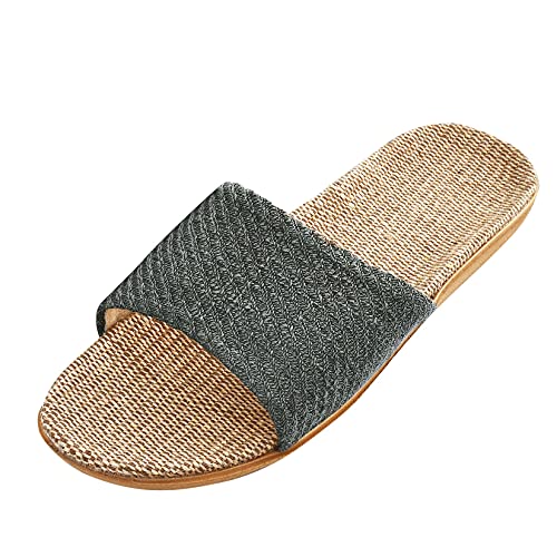 YUENA CARE Unisex Flax Tatami Slippers Non Slip Open Toe Unisex Linen Summer Slippers Blue