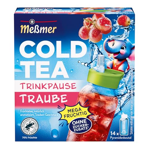 Meßmer Cold Tea Trinkpause Traube | Früchtetee mit Trauben-Geschmack | für kalten Aufguss | ohne Zuckerzusatz | 14 Pyramidenbeutel
