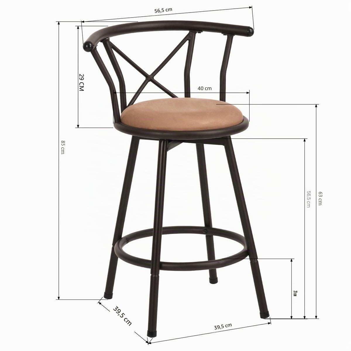 MEUBLE COSY Lot de 2 Tabourets de Bar Vintage pivotant sur 360° avec Dossier et Repose-Pieds Siège de 63 cm de Haut Style industriel Marron