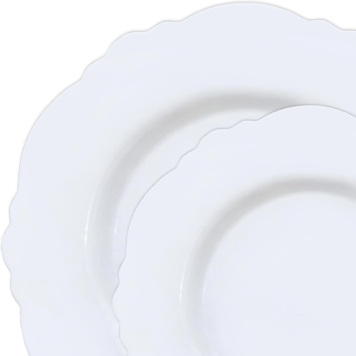 Smarty Had A Party Elegant Disposable Plastic Heavy Duty Dinnerware Sets, Blossom Rim Design Plastic Plates, For Wedding, Birthday & All Occasions (White, Combo Plate Set (120 Guests))