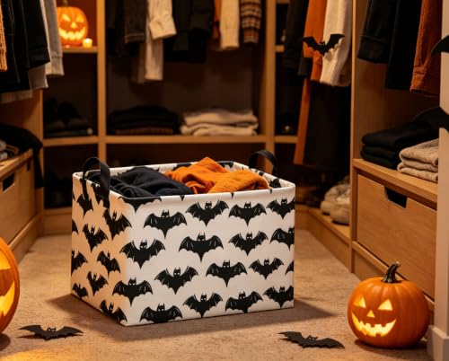Image of Halloween Basket Empty for Rectangular bat Storage Bins Organizer Bin Box Cute Bat Room Decor for Home(Black Bats)