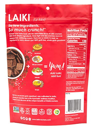 Laiki Red Rice Crackers - Gluten Free Snacks - Deliciously Light And Airy Crunch - Allergen-Friendly, Vegan, Non-Gmo Verified, Fodmap Friendly Rice Crackers Red Rice - 3.5 Ounce Bag (Pack Of 1) #TOP1