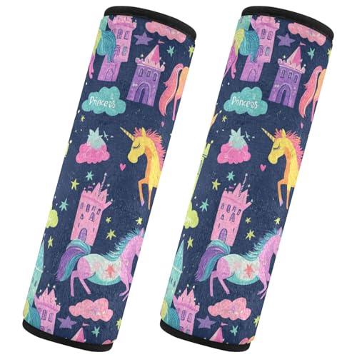 Seat Belt Covers 2 Pack Unicorns Stars Car Seat Strap Covers Super Soft Castles Car Seat Neck Cover for Boys Girls Adults Babies M