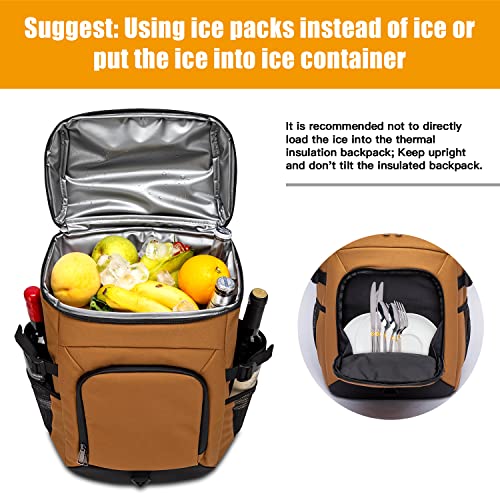 Lyweem Cooler Backpack For Men Insulated Leakproof Lunch Backpack 40 Cans - Perfect For Camping, Beach, Picnic, And Hiking - Travel Portable Cooler For Women, Brown #TOP3