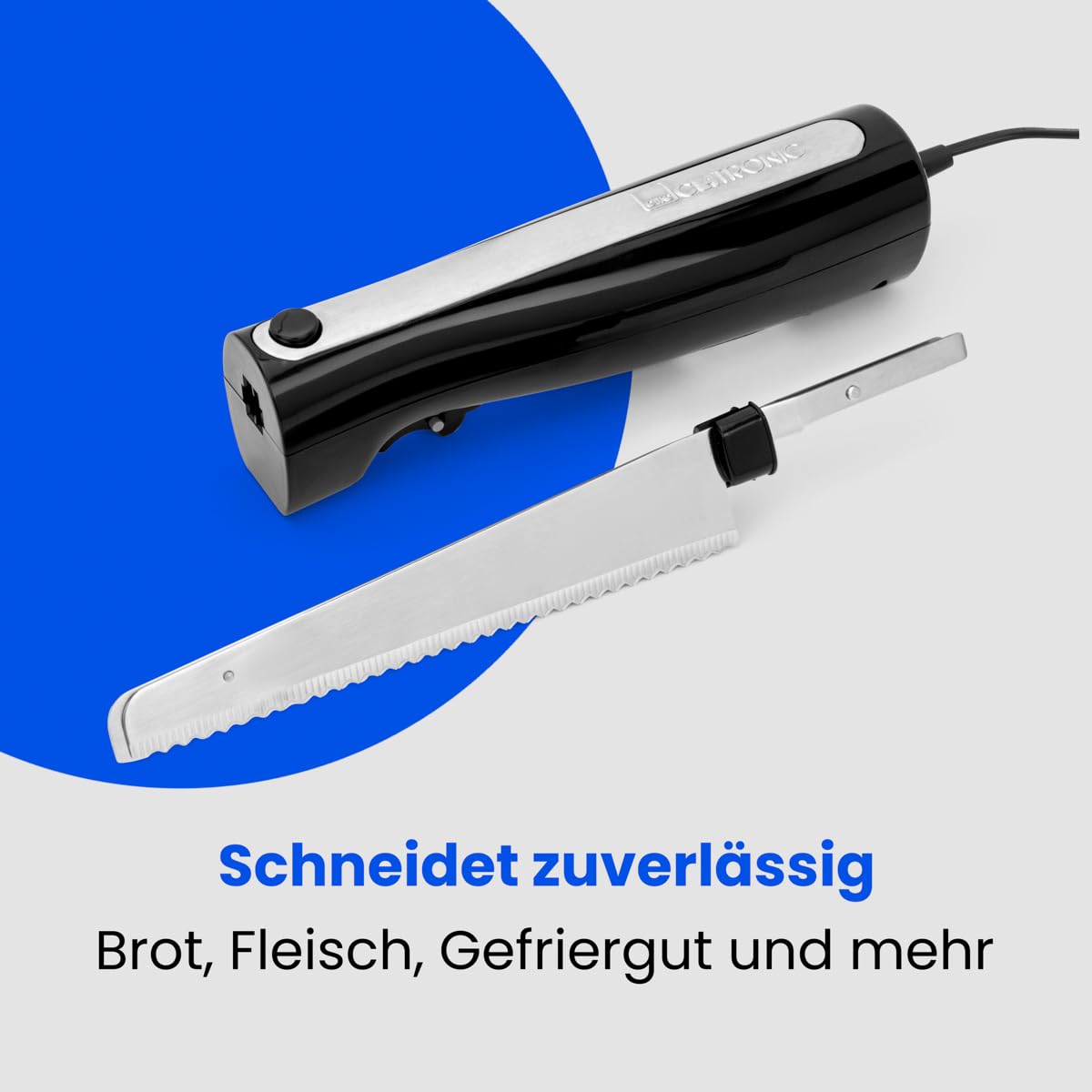Clatronic Coltello elettrico EM 3702, coltello elettrico da cucina, ausiliario da cucina con motore da 120 W, incl. scatola di conservazione, acciaio inox/nero