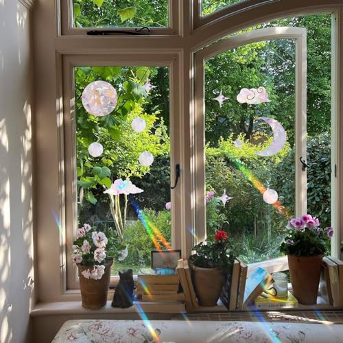 Image of 44 Pcs Window Clings Circles Stars Clouds Anti Collision Window Stickers Sun Catcher Stickers for Bird Strikes